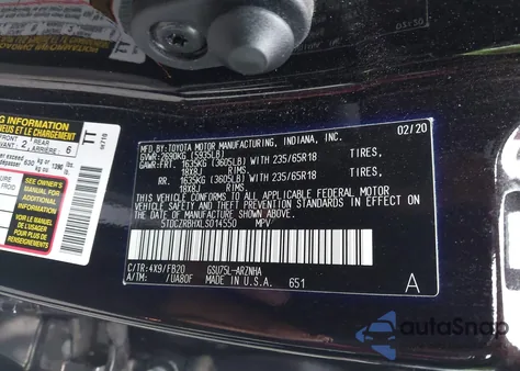 2020 Toyota Highlander L from USA, damaged, VIN 5TDCZRBHXLS014550